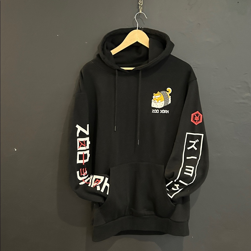 Zoo York Graphic Hoodie Black Shiba Inu Dog Print Size Large